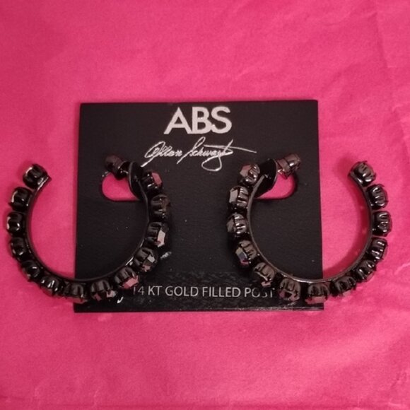 ABS Allen Schwartz Black Gemstone Hoop Earrings - Picture 1 of 2